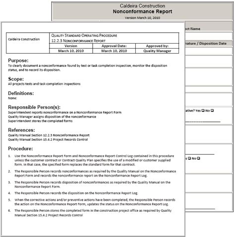 Standard Operating Procedures for Nonconformances