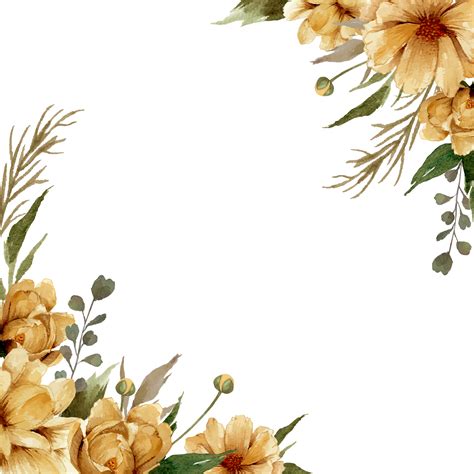 Watercolor golden flowers border illustration 20964546 PNG