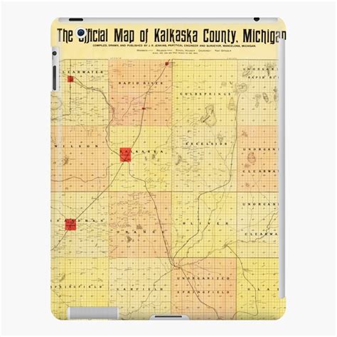 "Vintage Kalkaska County Map 1898 Old Map of Kalkaska County" iPad Case ...