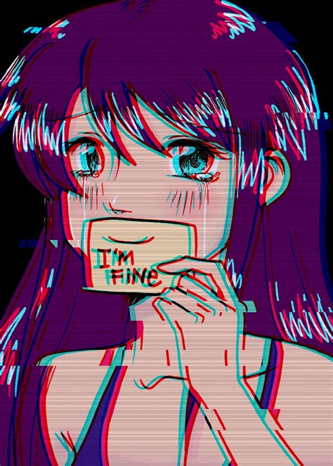 'Im Fine Sad Anime Girl' Poster, picture, metal print, paint by ...