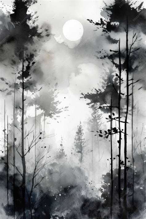 Premium AI Image | A watercolor painting of a forest with a moon in the ...