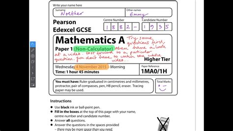 GCSE Maths Edexcel November 2015 Non-Calculator (Full Paper) - YouTube