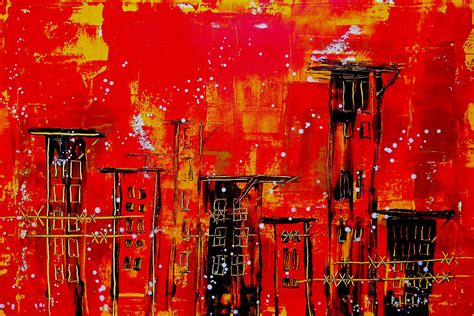 Red Cityscape Abstract Painting Fine Art Print Painting by Laura Carter ...