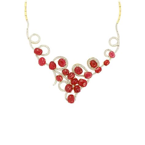 Burmese Red Spinel & Diamond 18k Gold Lorique Necklace MTGW 91.06cts ...