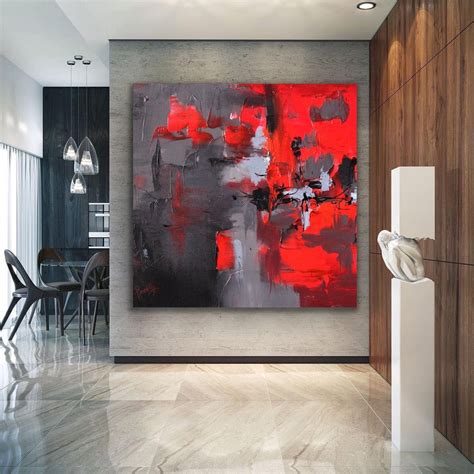 ORIGINAL Red Abstract Painting Gray Modern Art Red and Gray - Etsy