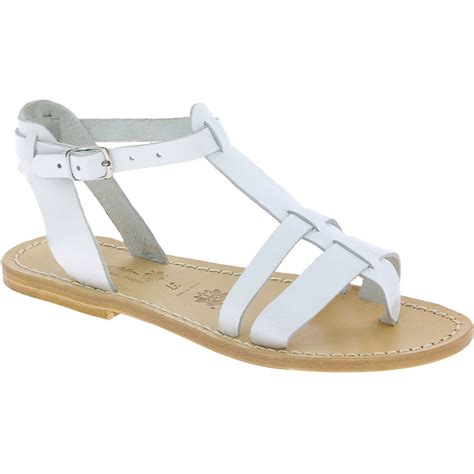 Women's flat white leather sandals Handmade in Italy | Gianluca - The ...