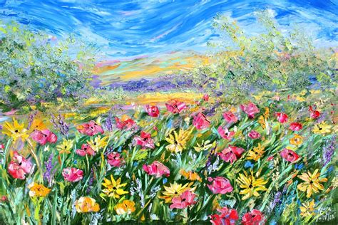 Wildflower field painting Original oil palette knife impressionism on ...