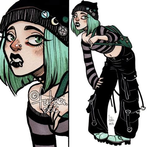 00's goth girl, inspired by one of my latest posts 💀💚 in 2019 | Emo art ...