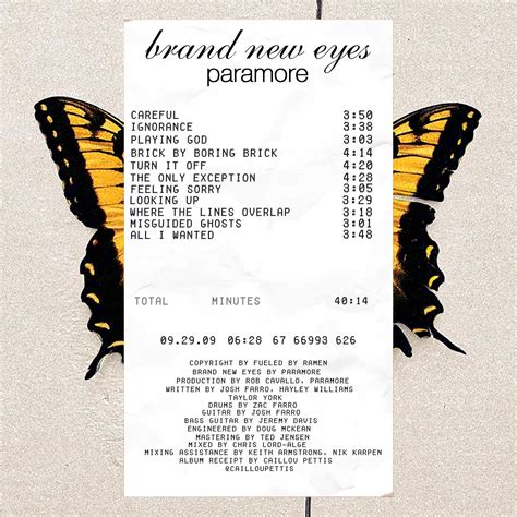 Brand New Eyes Album Receipt : r/Paramore