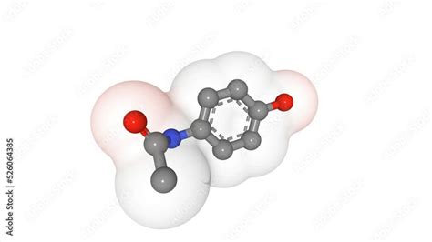 3D structure of paracetamol (acetaminophen) rendered as ball-and-stick ...