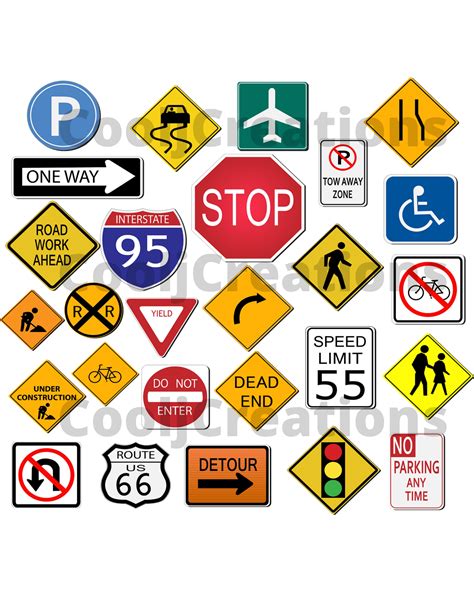 Traffic Signs Clipart, Street Signs Icons for Scrapbooking Projects ...