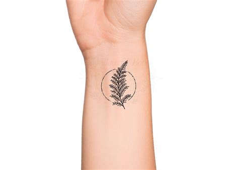 Floral Fern Minimalist Geometric Circle Temporary Tattoo Nature Leaves ...