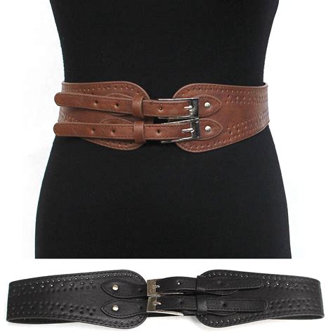 WOMEN ELASTIC Leather BUCKLE Hip WAIST WIDE BELT Stretch Vintage ...