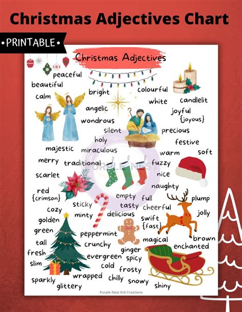 Christmas Adjectives Chart, Winter, Christmas Adjectives, Writing ...