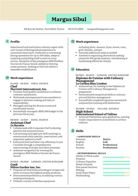 Chef Resume Example | Kickresume