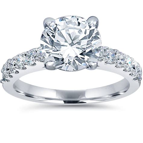 2 ct TDW Diamond Engagement Ring Solitaire With Accents 14K White Gold