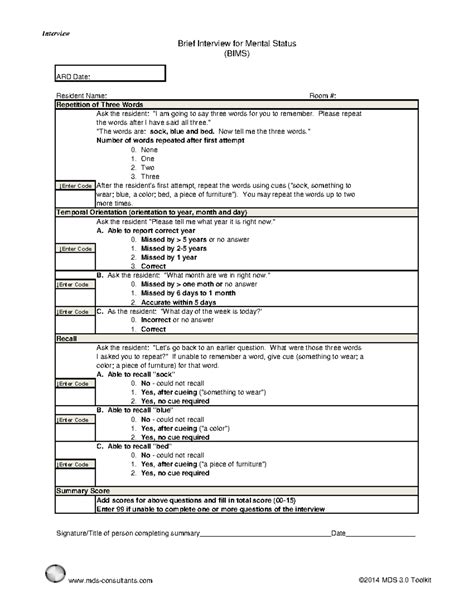 BIMS - BIMS scale - Interview Brief Interview for Mental Status (BIMS ...