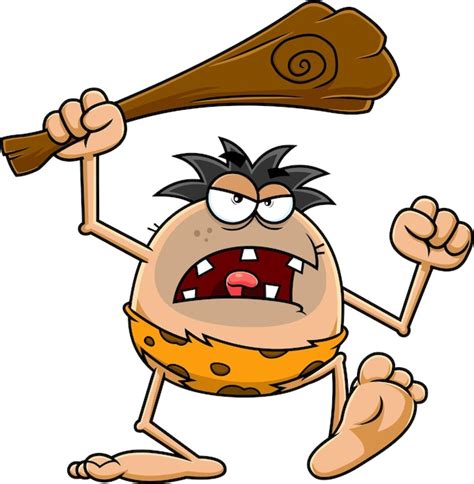 Premium Vector | Angry Caveman Cartoon Character Swinging Club Vector ...