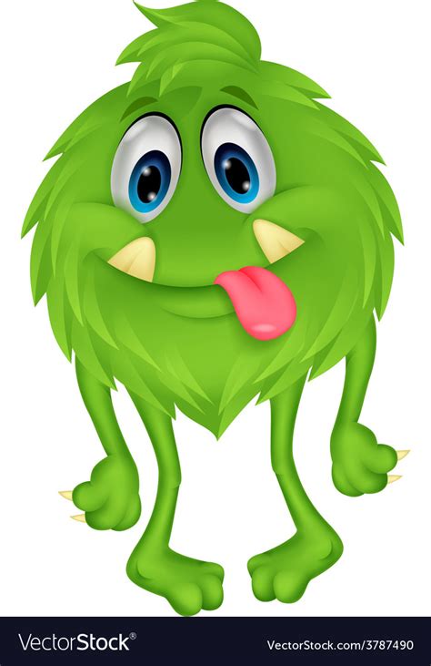 Cute hairy green monster cartoon Royalty Free Vector Image