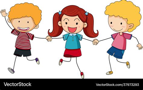 Three kids holding hands cartoon character hand Vector Image