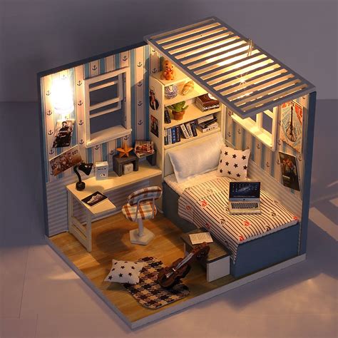 Cute Room DIY Doll House Miniature Model with Light Cute Room Wooden ...