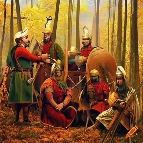 Detailed artwork of ottoman janissaries in a forest on Craiyon