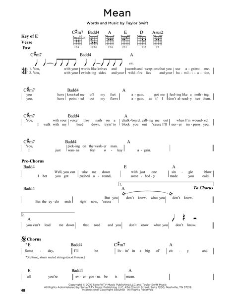 Mean by Taylor Swift - Guitar Lead Sheet - Guitar Instructor