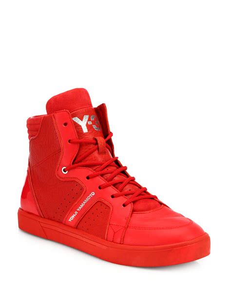 Y-3 Rydge Leather High-Top Sneakers in Red for Men - Lyst