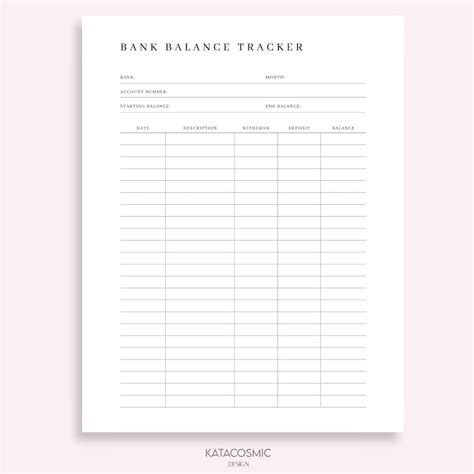 Bank Balance Sheet Printable Bank Account Transactions - Etsy