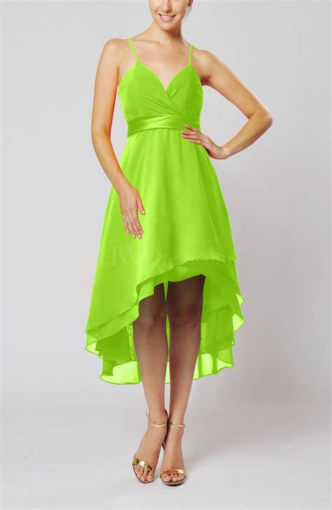 Bright Green Modern A-line Sleeveless Zipper Chiffon Hi-Lo Party ...