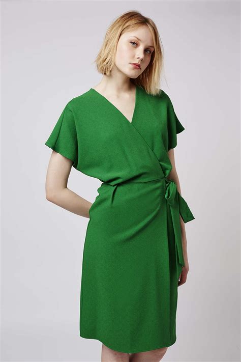 Topshop Wrap Dress in Green | Lyst