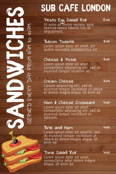 Copy of Sandwich Bar Snacks Menu Template | PosterMyWall