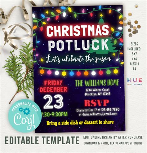 Colorful Christmas Potluck Invitation Editable Template - Etsy Canada