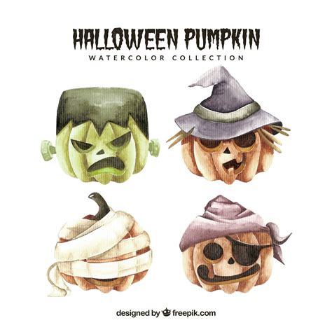 Free Vector | Watercolor halloween pumpkins set