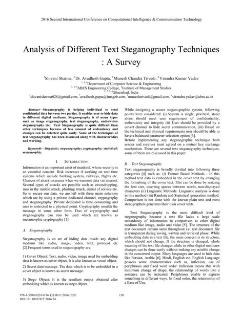 (PDF) Analysis of Different Text Steganography Techniques: A Survey