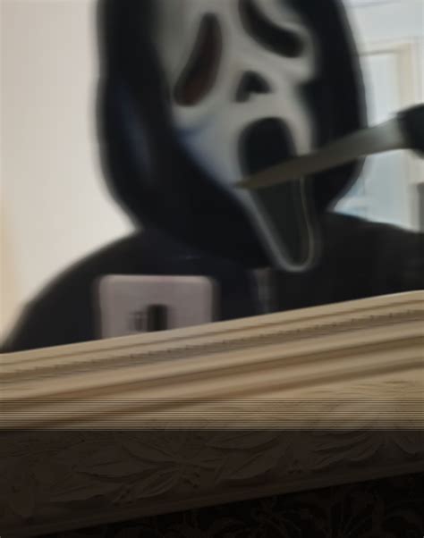 a person wearing a mask and holding a cell phone in front of a mirror ...