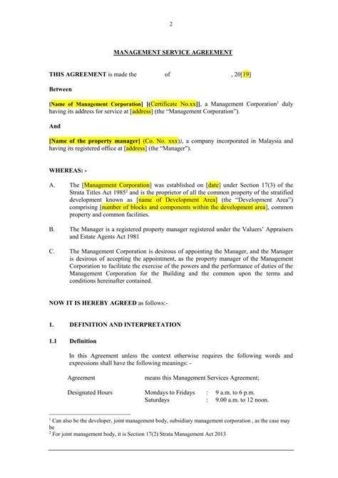 Management Service Agreement Template - BurgieLaw