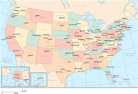 Multi Color USA Map with Capitals and Major Cities