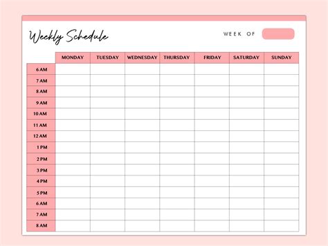 Hourly Weekly Schedule Landscape Weekly Planner Printable Weekly ...