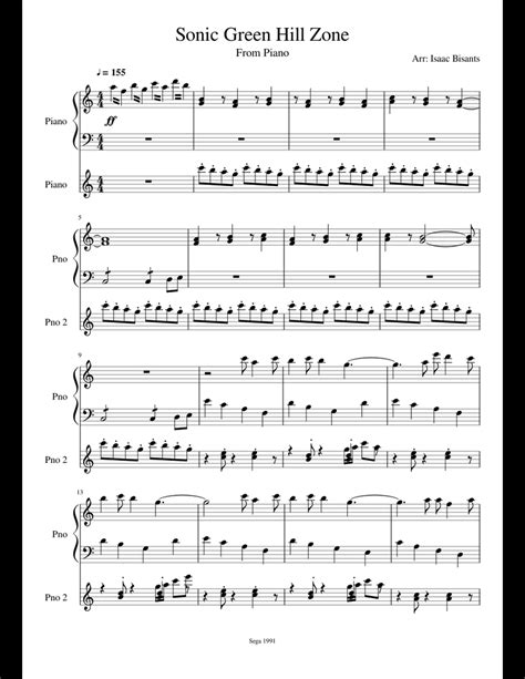 Sonic Green Hill Zone sheet music for Piano download free in PDF or MIDI