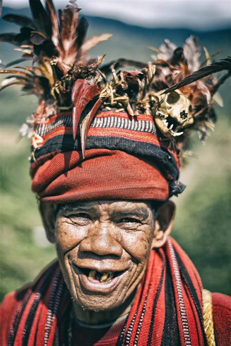 Ifugao tribe elderly in traditional costume at Banaue rice terraces ...