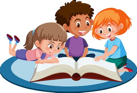 Three young children reading a book on white background 6585176 Vector ...