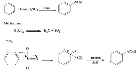 Sulphonation of benzene or reaction of benzene with sulphuric acid ...