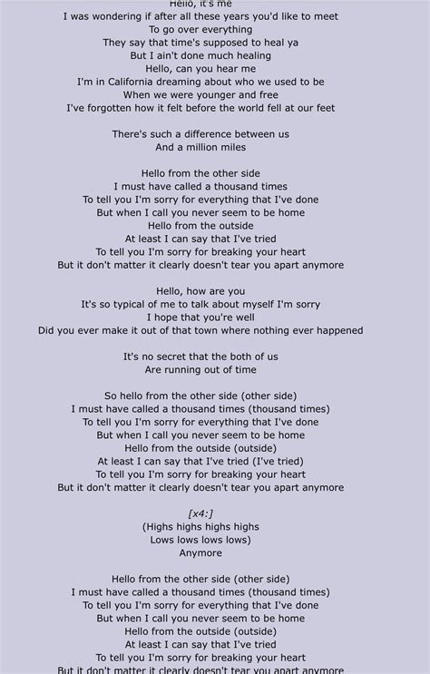 Adele lyrics- hello | Adele lyrics, Meaningful lyrics, Favorite lyrics