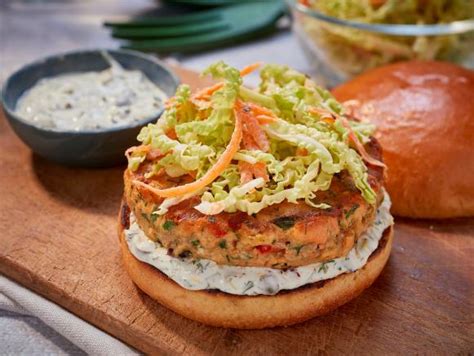 Salmon Burgers with Tartar Sauce and Slaw Recipe | Food Network