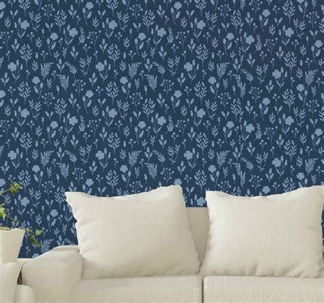 Blue floral pattern illustration Floral Wallpaper - TenStickers