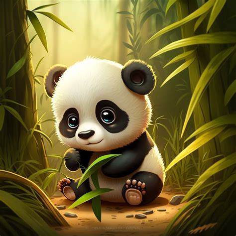 a panda bear sitting on the ground eating bamboo