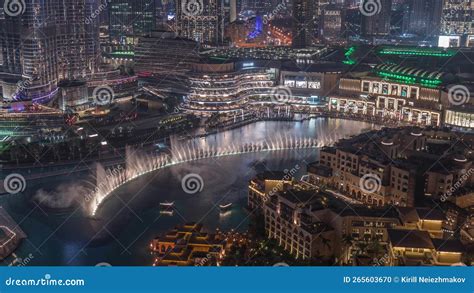 Dubai Fountain Aerial Night Timelapse. Musical Fountain, Located in an ...