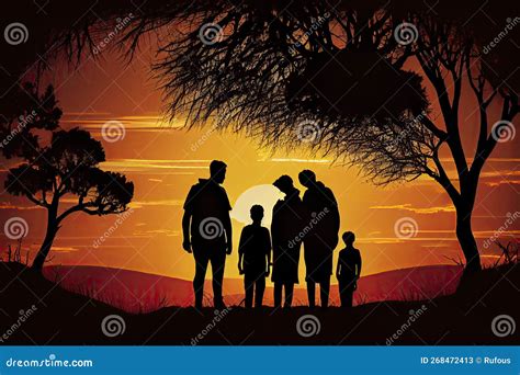 Family Silhouette at Sunset Stock Illustration - Illustration of ...