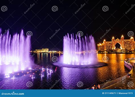 Dubai, UAE - Feb 5, 2020: Fountain at Dubai`s the Pointe at Palm ...